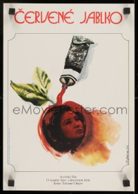 8f262 RED APPLE Czech 11x16 1976 wonderful completely different paint tube/apple art by Hrdina!
