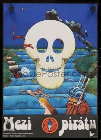 8f269 TWELVE YEAR OLD PIRATE Czech 11x15 1975 wacky Vratislav Hlavaty artwork of pirates & skull!
