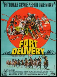8f034 DISTANT TRUMPET Danish 1965 cool art of soldier Troy Donahue vs American Indians by Wenzel!
