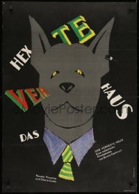 8f501 LA CASA STREGATA East German 23x32 1984 cool art of dog surrounded by title by Handschick!