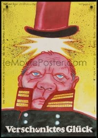 8f535 THREE VETERANS East German 23x32 1985 wacky Ernst art of guy with exploding top hat!
