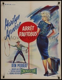 8f285 BUS STOP French 23x30 R1960s Geleng art of cowboy Don Murray w/lasso & sexy Marilyn Monroe!