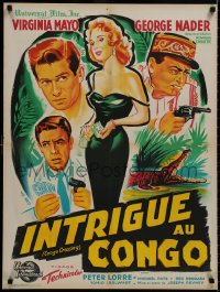 8f288 CONGO CROSSING French 24x32 1956 Belinsky art of Peter Lorre, Virginia Mayo & George Nader!