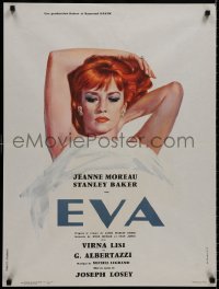8f294 EVA French 24x32 1962 Joseph Losey, art of sexy redhead Jeanne Moreau in bed!
