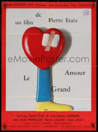 8f304 GREAT LOVE French 23x31 1969 Pierre Etaix's Le Grand Amour, great image of bandaged heart!