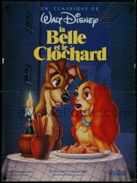 8f307 LADY & THE TRAMP French 23x31 R1980s Walt Disney, most romantic image from canine dog classic!
