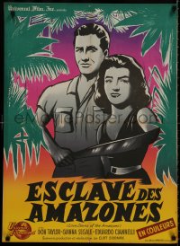 8f313 LOVE-SLAVES OF THE AMAZONS French 23x31 1959 Gianna Segale, Don Taylor with machete!