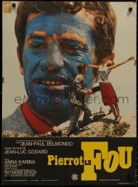 8f323 PIERROT LE FOU French 23x31 1965 Jean-Luc Godard, blue painted Jean-Paul Belmondo!