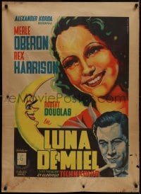 8f017 OVER THE MOON Mexican poster 1940 Merle Oberon, Harrison, Juan Antonio Vargas Ocampo art!