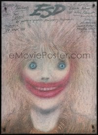 8f384 ESD Polish 27x37 1987 creepy Andrzej Pagowski art of joker clown-faced person!