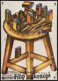 8f390 FILIP Z KONOPI Polish 27x38 1983 wild art of stool with face and objects by Romuald Socha!