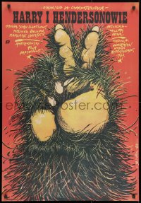 8f402 HARRY & THE HENDERSONS Polish 26x38 1988 John Lithgow, cool art of Bigfoot hand by Erol!