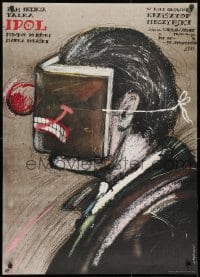 8f408 IDOL Polish 27x37 1984 great Andrzej Pagowski art of man with wild mask!
