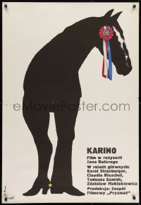 8f423 KARINO Polish 26x39 1977 cool art of prize horse with uhuman legs by Elzbieta Procka!