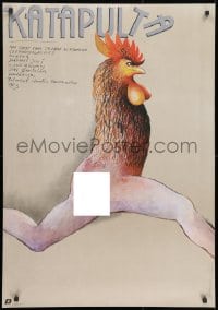 8f424 KATAPULT Polish 27x38 1985 wacky Marian Nowinski art of chicken with human legs!