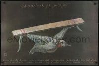 8f458 WHEREVER YOU ARE Polish 26x39 1988 art of flying bird tied to wood by Stasys Eidrigevicius!