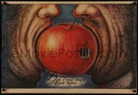 8f161 ZA SRECU JE POTREBNO TROJE Russian 22x32 1988 Grlic, art of two men eating apple by Volf!