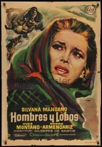 8f111 MEN & WOLVES Spanish 1959 Uomini e lupi, close up art of Silvana Mangano by Mac Gomez!