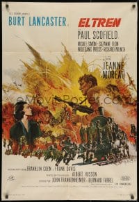 8f121 TRAIN Spanish 1965 art of Burt Lancaster & Paul Scofield in WWII, directed by John Frankenheimer!