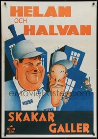 8f024 PARDON US Swedish R1940s wonderful different art of convicts Stan Laurel & Oliver Hardy!