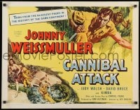 8g544 CANNIBAL ATTACK 1/2sh 1954 cool art of Johnny Weissmuller w/knife, fighting alligators!