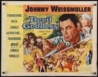 8g591 DEVIL GODDESS 1/2sh 1955 Johnny Weissmuller is NOT Jungle Jim, cool jungle montage art!