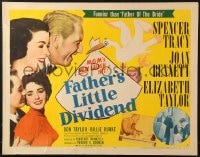 8g629 FATHER'S LITTLE DIVIDEND style A 1/2sh 1951 art of Elizabeth Taylor, Spencer Tracy & Joan Bennett!