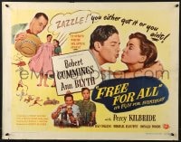 8g647 FREE FOR ALL style A 1/2sh 1949 Ann Blyth kisses Robert Cummings, who turns water into gasoline!