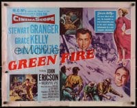 8g668 GREEN FIRE style A 1/2sh 1954 art of beautiful full-length Grace Kelly & Stewart Granger!