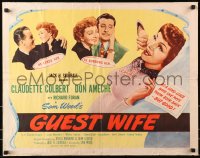 8g669 GUEST WIFE style B 1/2sh 1945 Don Ameche asks Dick Foran if he can borrow Claudette Colbert!