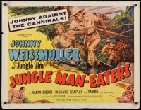 8g722 JUNGLE MAN-EATERS 1/2sh 1954 Cravath art of Johnny Weissmuller as Jungle Jim vs cannibals!