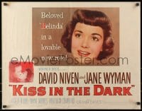 8g735 KISS IN THE DARK 1/2sh 1949 close up headshot of Jane Wyman + kissing David Niven!