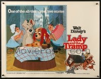 8g737 LADY & THE TRAMP 1/2sh R1980 Walt Disney romantic canine dog classic cartoon!
