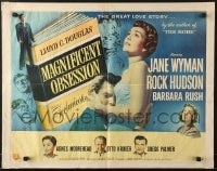 8g771 MAGNIFICENT OBSESSION style B 1/2sh 1954 Jane Wyman holding Rock Hudson, Douglas Sirk!