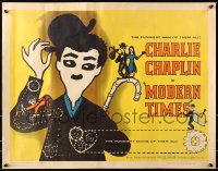 8g788 MODERN TIMES 1/2sh R1959 great Leo Kouper artwork of Charlie Chaplin & Goddard with gears!