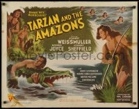 8g928 TARZAN & THE AMAZONS 1/2sh 1945 art of Johnny Weissmuller, Brenda Joyce & Sheffield!