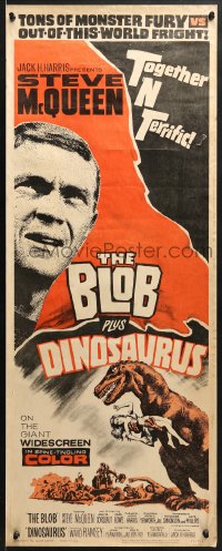 8g036 BLOB/DINOSAURUS insert 1964 great close up of Steve McQueen, plus art of T-Rex w/girl!