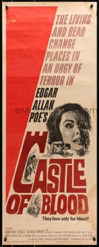 8g056 CASTLE OF BLOOD insert 1964 Edgar Allan Poe, the living and dead in an orgy of terror!