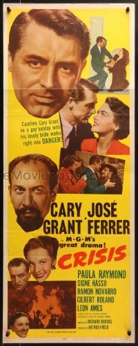 8g078 CRISIS insert 1950 great huge headshot art of Cary Grant, plus Paula Raymond & Jose Ferrer!