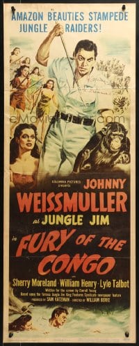 8g129 FURY OF THE CONGO signed insert 1951 by Johnny Weissmuller, cool art of him as Jungle Jim!