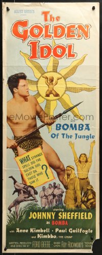 8g141 GOLDEN IDOL insert 1954 full-length Johnny Sheffield as Bomba with spear!