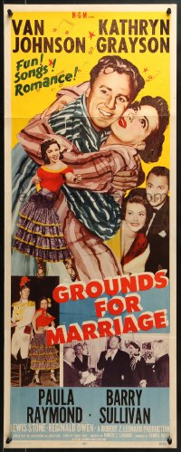 8g146 GROUNDS FOR MARRIAGE insert 1951 cool art of Van Johnson & pretty opera singer Kathryn Grayson!