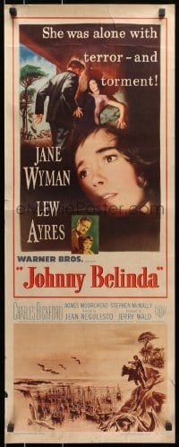 8g194 JOHNNY BELINDA insert 1948 by Lew Ayres, Jane Wyman was alone with terror and torment!