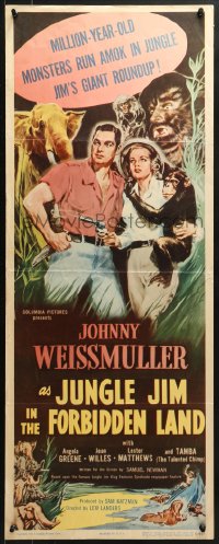 8g198 JUNGLE JIM IN THE FORBIDDEN LAND insert 1951 art of Johnny Weissmuller in the jungle!