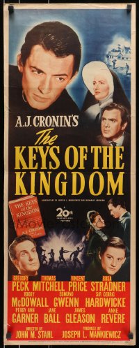 8g205 KEYS OF THE KINGDOM insert 1944 Gregory Peck, Vincent Price, Thomas Mitchell, Roddy McDowall!
