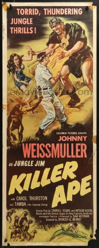 8g207 KILLER APE insert 1953 art of Johnny Weissmuller fighting giant caveman Max Palmer!
