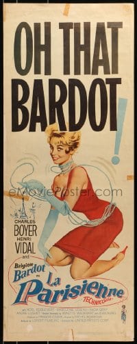 8g214 LA PARISIENNE insert 1958 great sexy artwork of Brigitte Bardot in red dress!