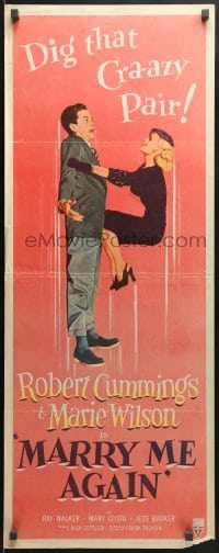 8g241 MARRY ME AGAIN insert 1953 great art of Marie Wilson pinning Robert Cummings to the ground!