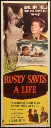 8g310 RUSTY SAVES A LIFE insert 1949 Ted Donaldson, Gloria Henry & Flame the German Shepherd dog!