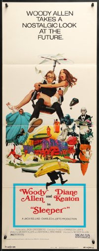 8g332 SLEEPER insert 1974 Woody Allen, Diane Keaton, wacky futuristic sci-fi comedy art by McGinnis